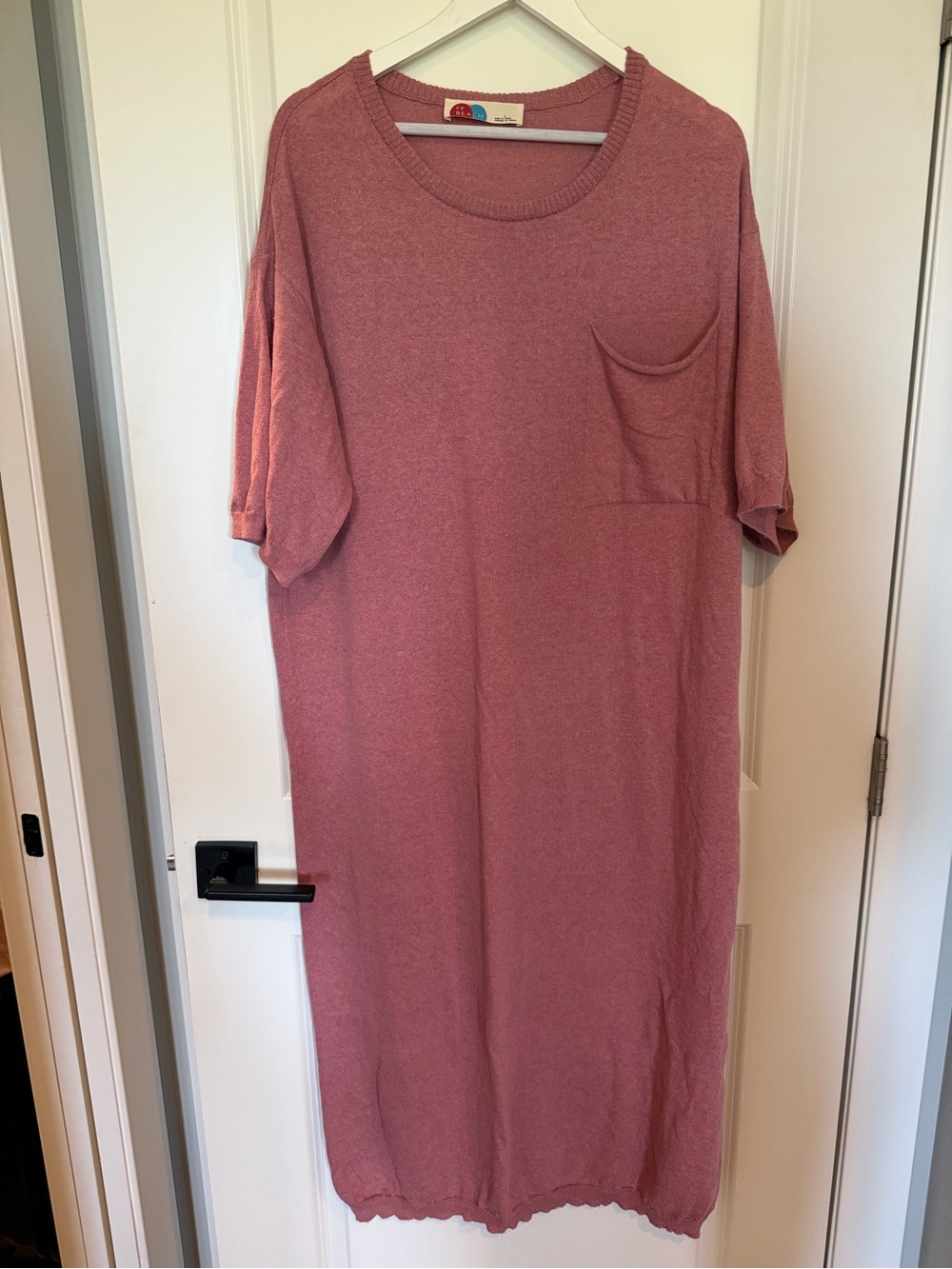 NWOT Free People FP Beach Oversized Rose Pink Linen-Blend Maxi T-Shirt Dress L